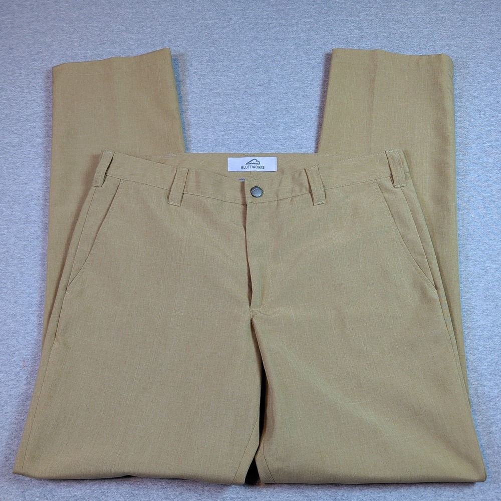 Bluffworks Chino Pants Mens 36x34 Tan Khaki Travel Technical Straight Leg NYC